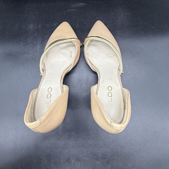 ALDO Pointed Toe Beige Pump Heel Womens Size 6.5 Gold Trim - Picture 7 of 10